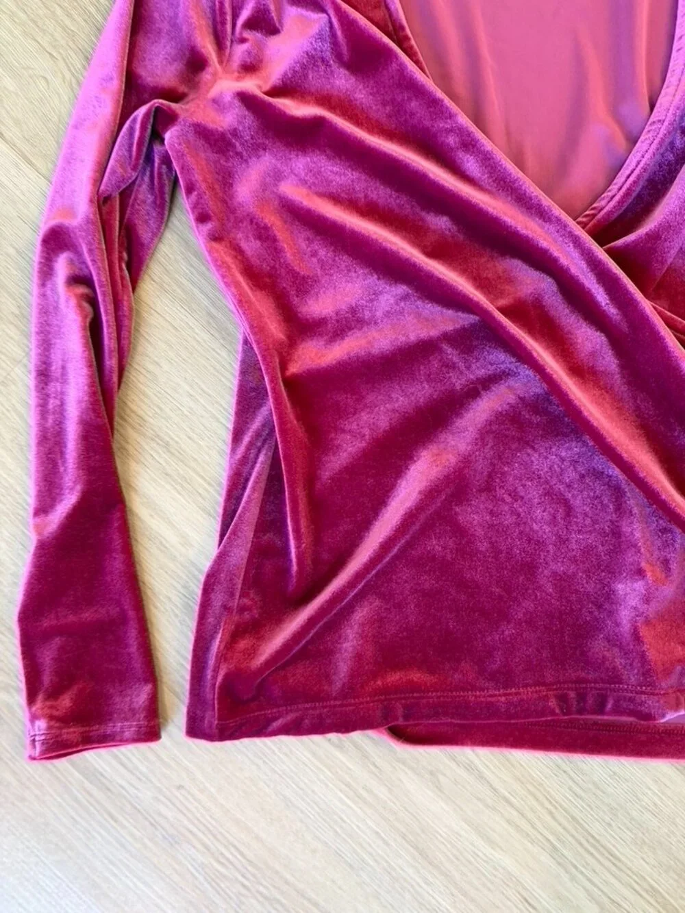 J Crew Mercantile Velvet Wrap Top Womens Sz M Berry Red Stretch Ballerina Blouse